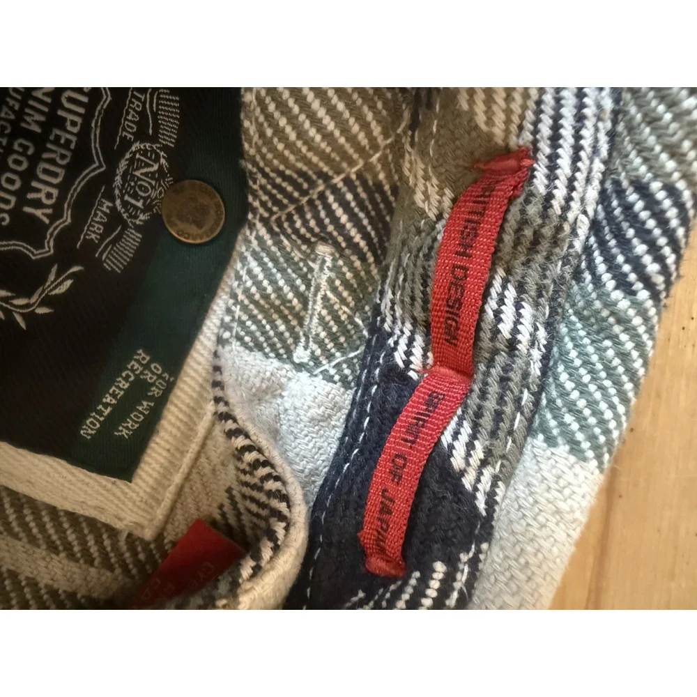 Superdry Checked Plaid Shacket Thick Flannel Blue‎ Beige Size XS MISSING HOOD